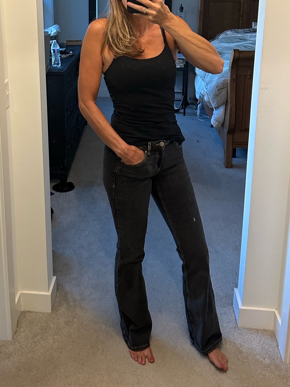Garage Black Flare Jeans - Washed Black Wide Leg